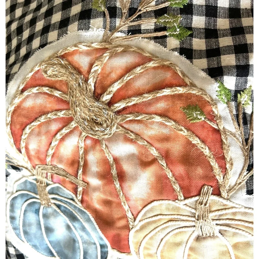 Domain Farmhouse Buffalo Plaid Pumpkin Table Runner Fall Harvest Fringe 16x73